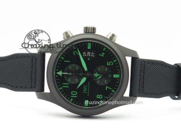 MIROTIME 0414 Pilot Chrono IW388003 Real Ceramic V6F Best Edition Green Markers On Black Nylon Strap A Effortless 7283
